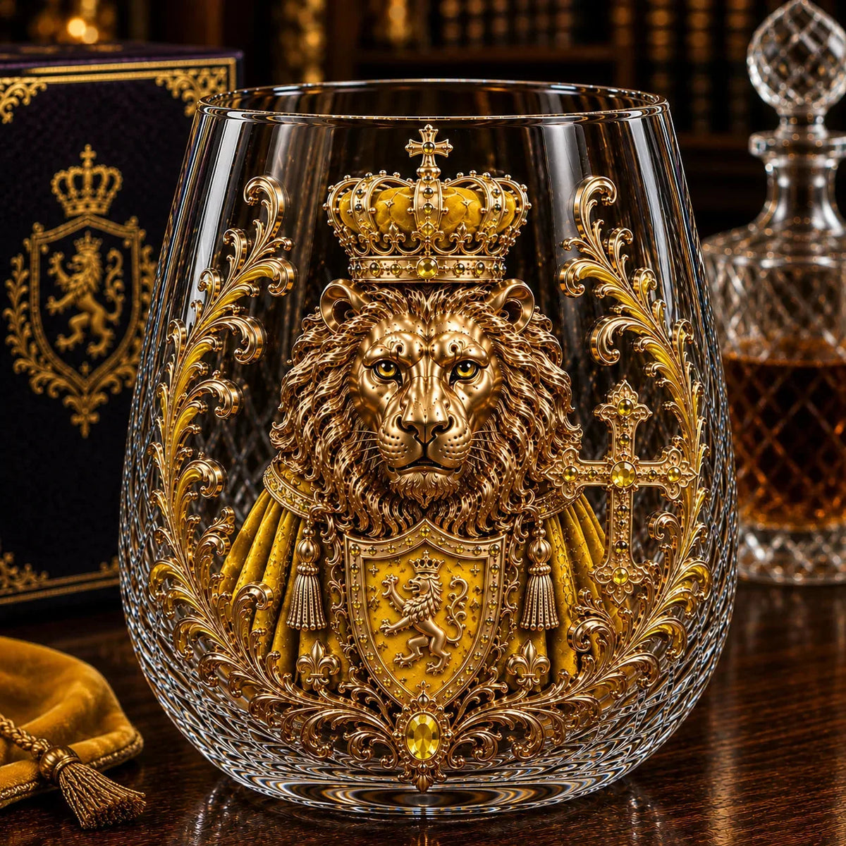 3D Crowned Lion whiskey glass