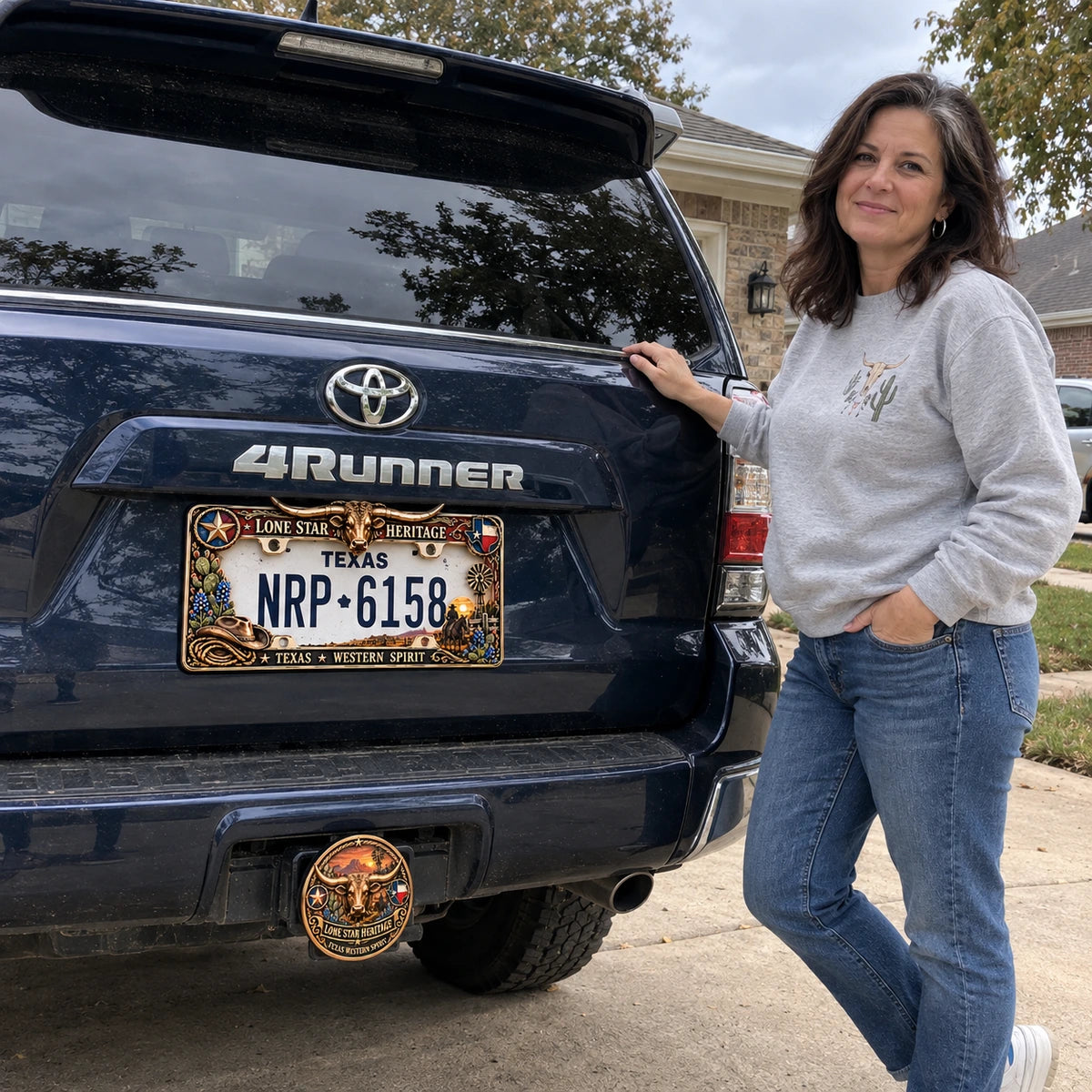 Matching license plate frame and hitch cover on Toyota 4Runner