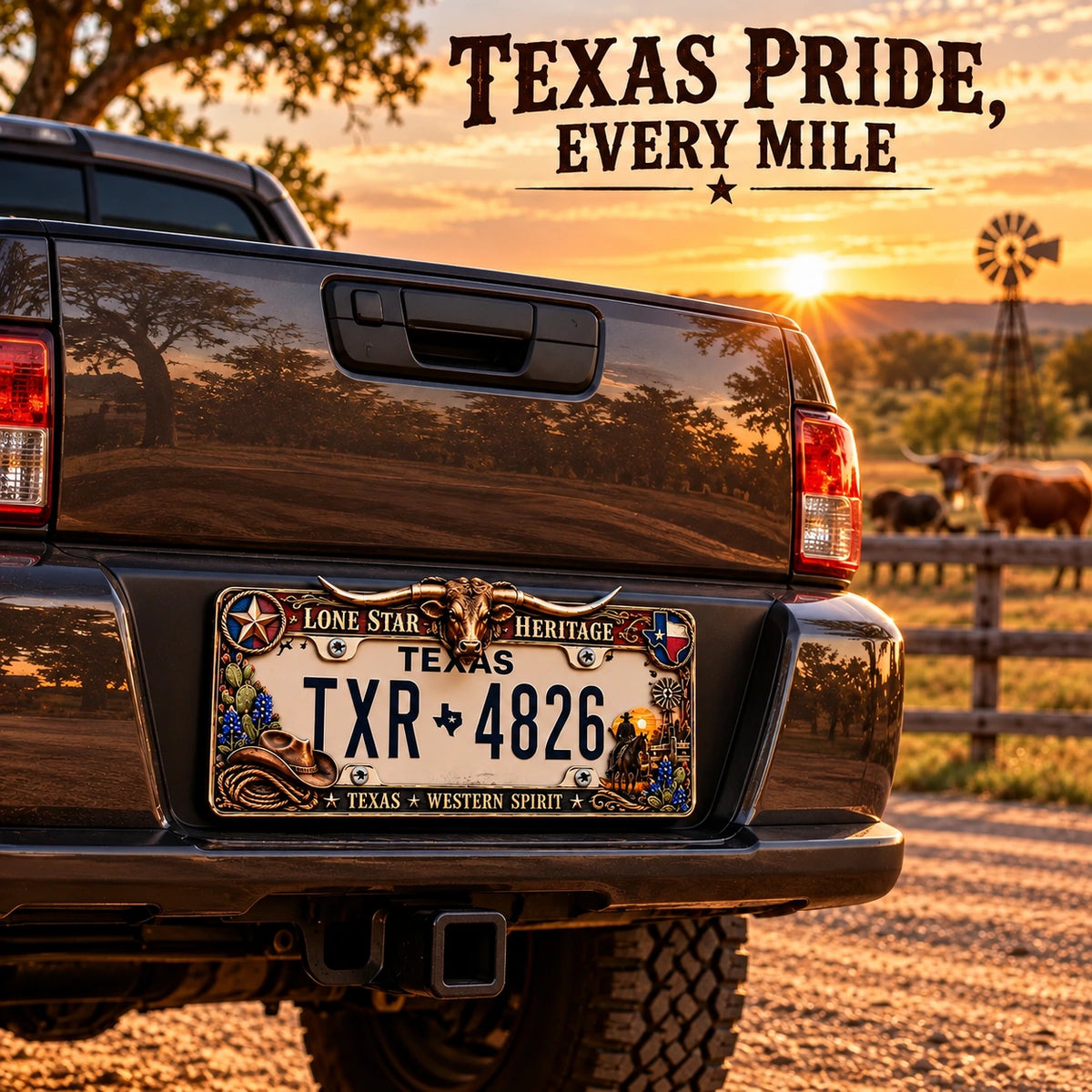 🐂 Texas Longhorn Western Metal License Plate Frame – Vintage Cowboy & Lone Star Ranch Gift 🤠