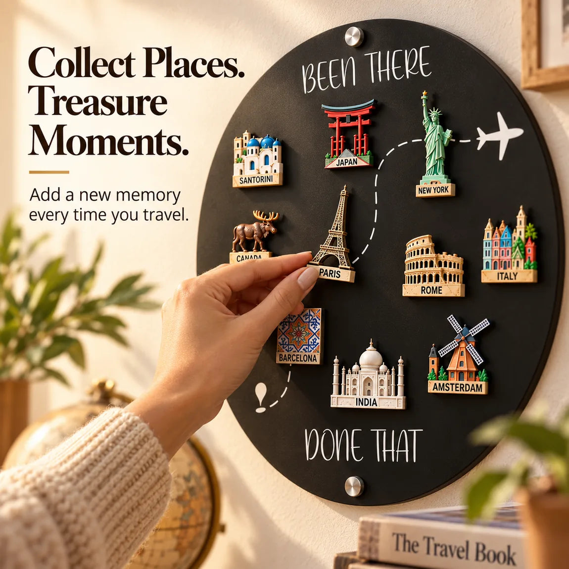 🌍✈️ Been There, Done That Travel Magnet Display Board – Round Souvenir Magnet Wall Organizer, Personalized Travel Memory Decor & Unique Gifts for Travelers