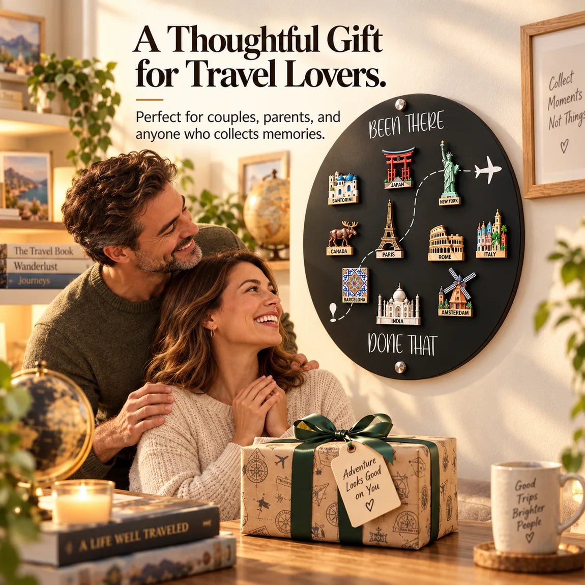 🌍✈️ Been There, Done That Travel Magnet Display Board – Round Souvenir Magnet Wall Organizer, Personalized Travel Memory Decor & Unique Gifts for Travelers