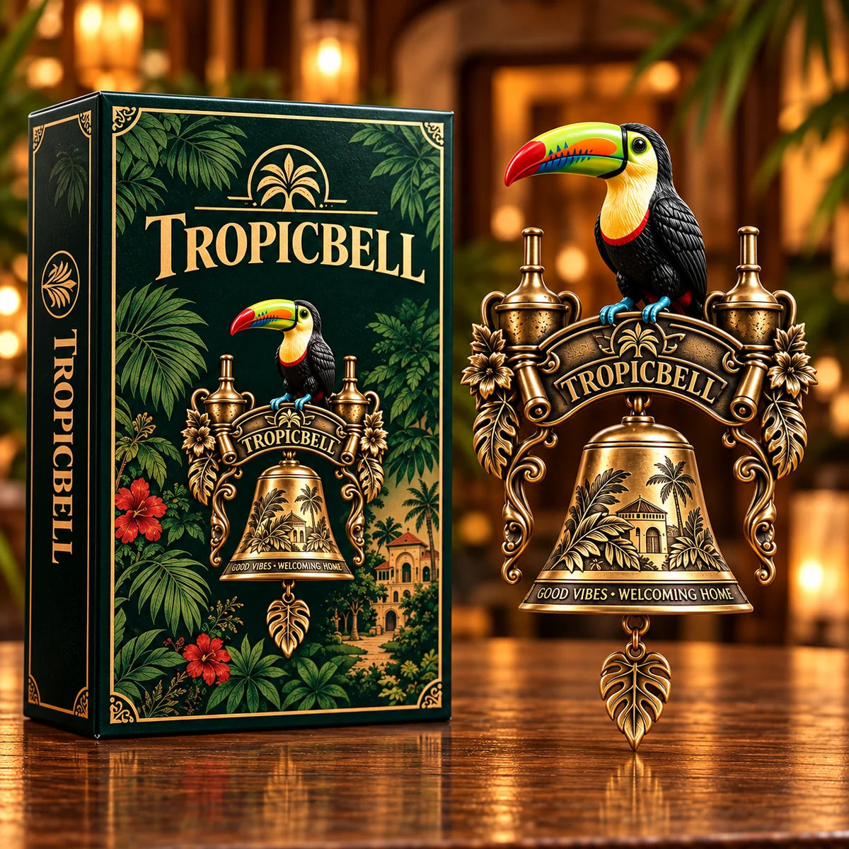 Tropicbell display alongside botanical themed gift packaging
