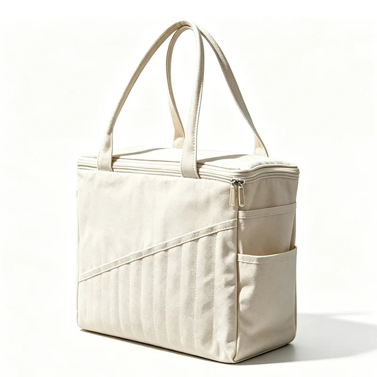 Beige canvas yarn storage bag closed