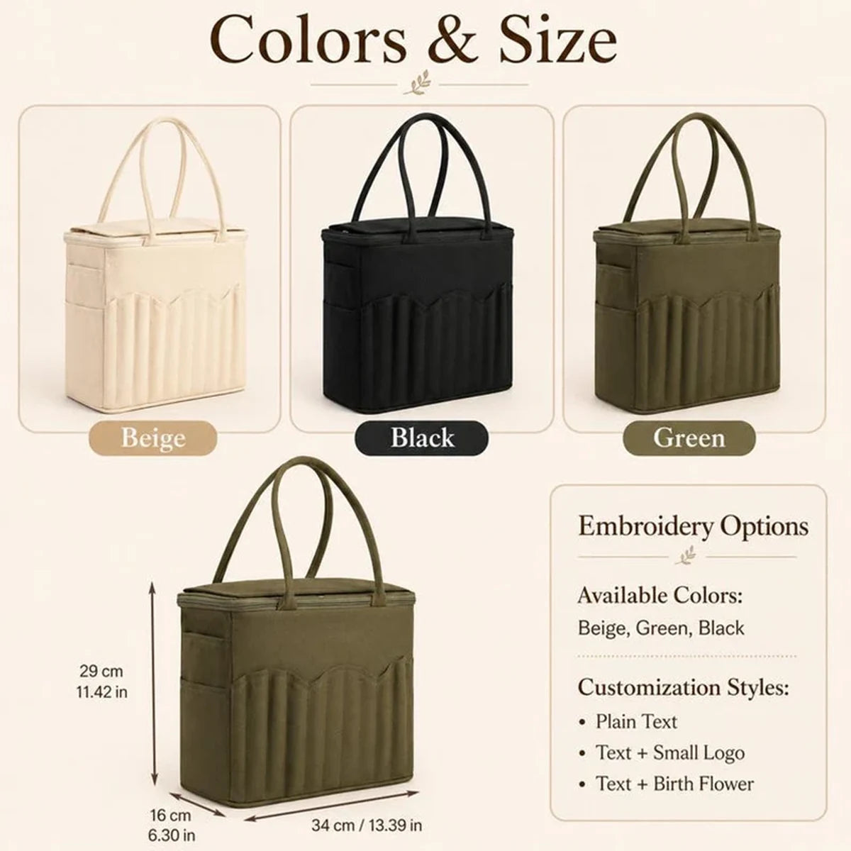 Canvas yarn storage bag colors and approximate size