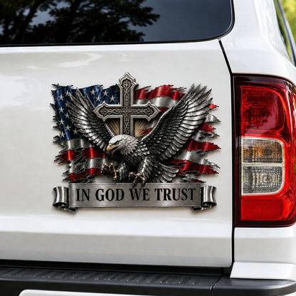 🦅 In God We Trust Bald Eagle American Flag Car Emblem Badge
