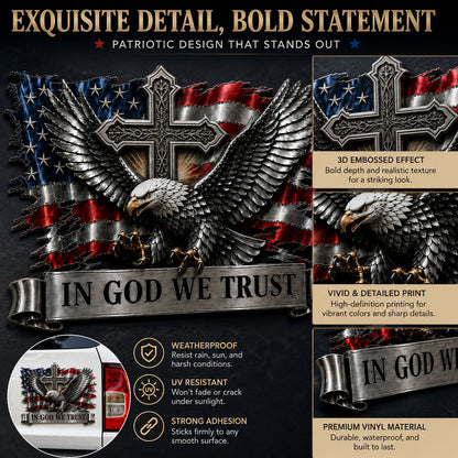🦅 In God We Trust Bald Eagle American Flag Car Emblem Badge