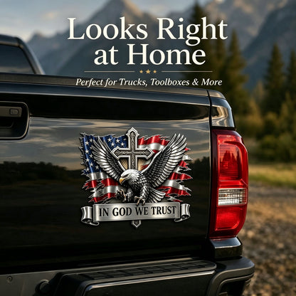 🦅 In God We Trust Bald Eagle American Flag Car Emblem Badge