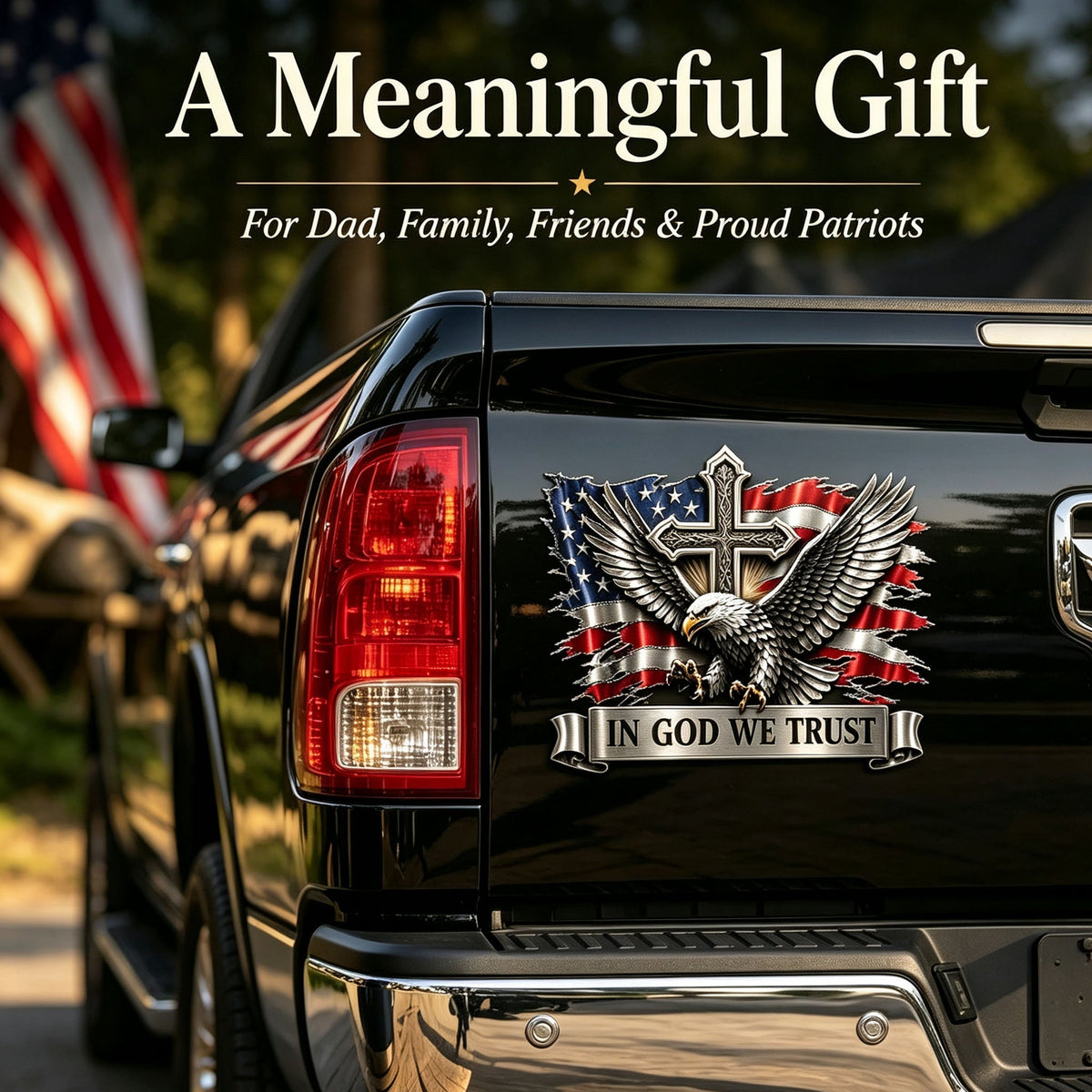🦅 In God We Trust Bald Eagle American Flag Car Emblem Badge