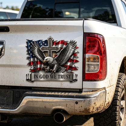 🦅 In God We Trust Bald Eagle American Flag Car Emblem Badge